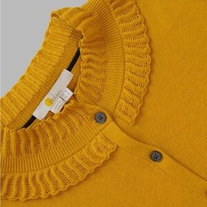 Boden Frederica Mustard Pointelle Cotton Wool Blend Cardigan | US 4